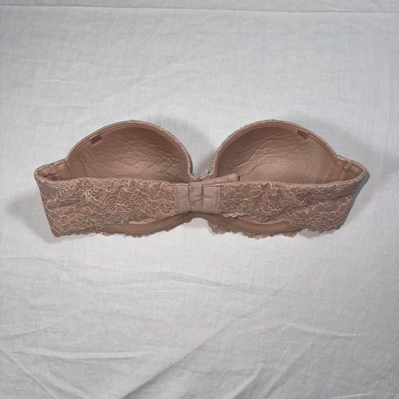 Victoria's Secret Lace Dream Angel Bra Beige Strapless Underwired Lace 32B - Picture 4 of 8